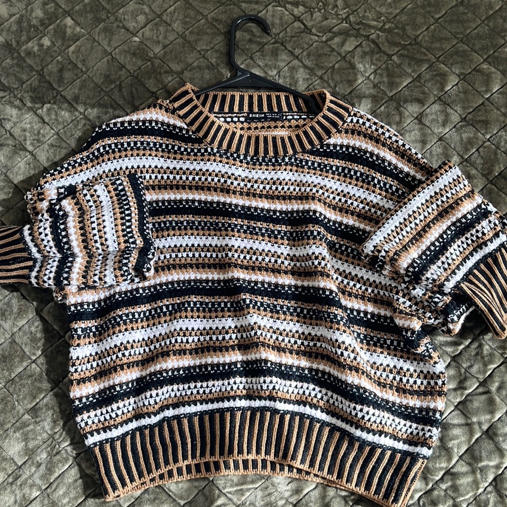 Shein striped black, brown and white sweater. Size medium.